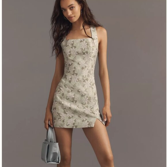 Anthropologie Dresses & Skirts - Sage Green Floral Sleeveless Square-Neck Textured Jacquard Mini Dress, XS